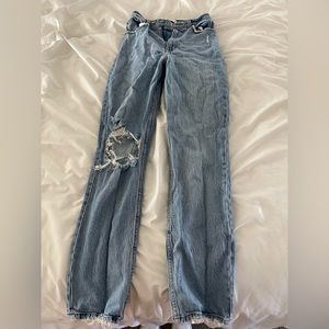 High waisted rip blue jeans